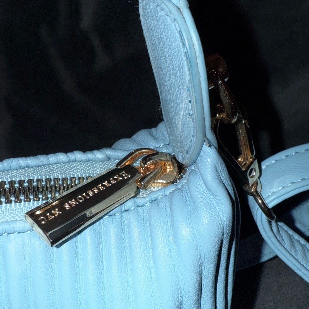 Expressions NYC Slouchy Pleated Powder Blue Crossbody Shoulder Bag w Link Strap - Picture 5 of 13